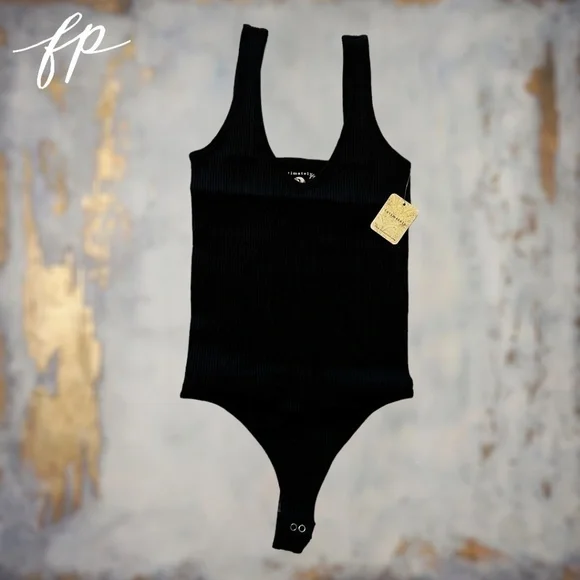 FREE PEOPLE XYZ Ribbed Sleeveless Stretch Fit Thong Bodysuit in Black NWT - Picture 11 of 16